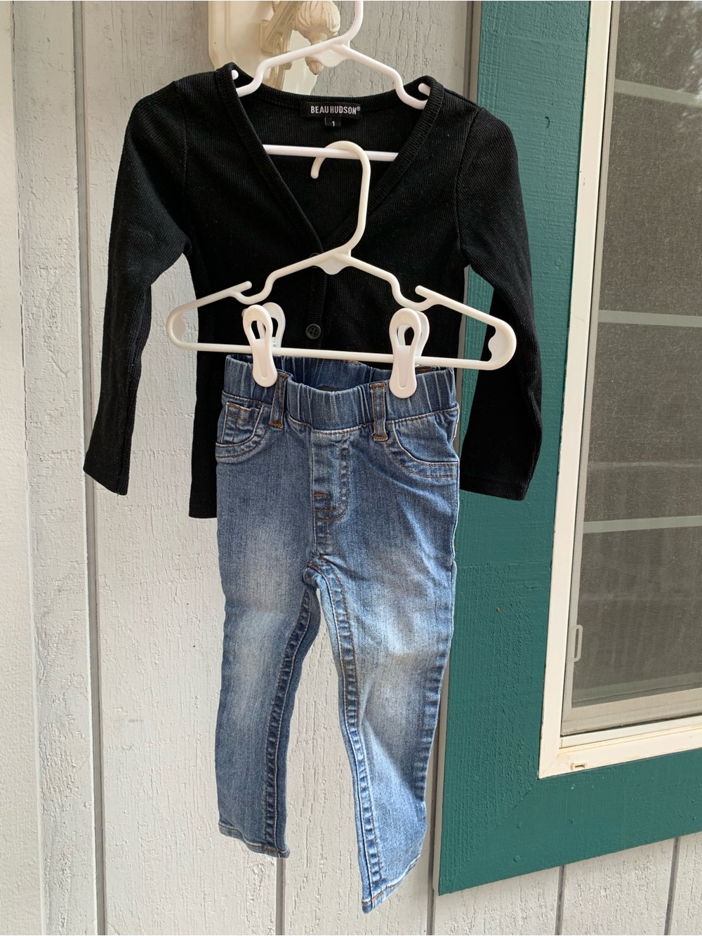 Beau Hudson Kids Black Cardigan & Light Blue Denim Jeggings Set
